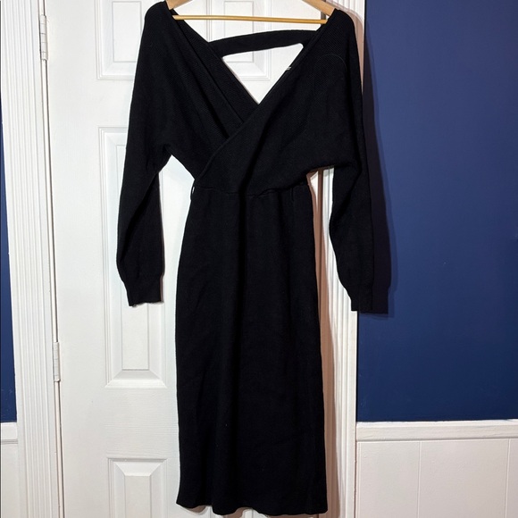 NWT Vici Collection Drape Long Sleeve Wrap Sweater Dress In Black - size M - Picture 5 of 5